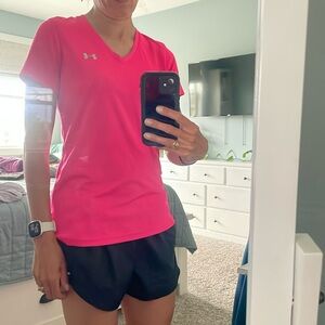 Bright Pink and Silver Under Armour Heatgear shirt